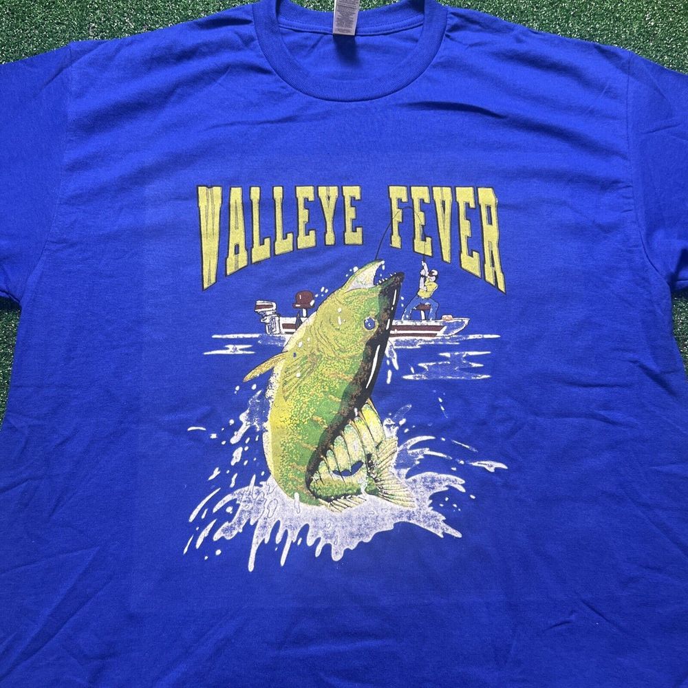 Vintage Transfer On New Old Stock‎ T-Shirt Blue Walleye Fever Size Large